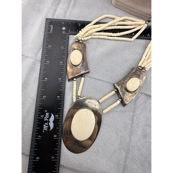 Vintage Boho Necklace Multi Strand Statement Tribal Silver Tone  19" - Picture 7 of 8